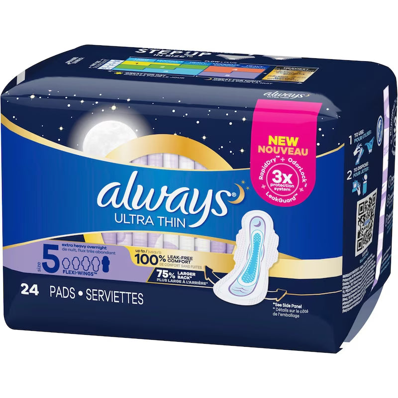 ALWAYS ULTRA EXTRA HEAVY NIGHT UNSCENTED SIZE 5 24 pack of 3