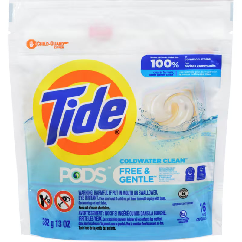 TIDE LIQ PODS FREE & GENTLE 16 pack of 6