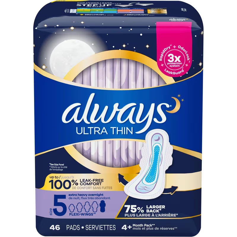 ALWAYS ULTRA THIN PADS SIZE5 OVERNIGHT UNSCENTED46