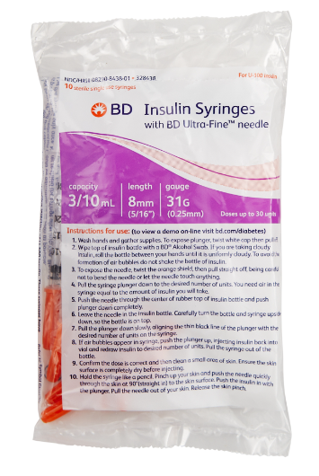 BD ULT FINE II SYR INSUL+NDL SHT 6MM-31G 0.3ML