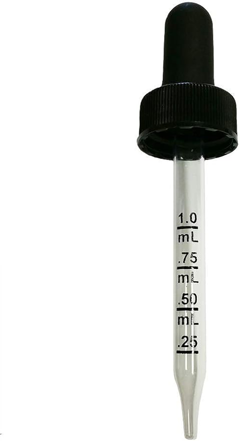 ACC - Black Dropper Cap Glass Pipette 20-400 fit 1 oz Bottle 6CT (3 in pipette)
