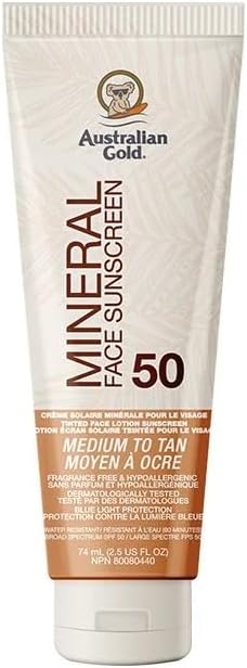 AUST GOLD SPF 50 MIN LOT TINTED FACE MEDUIM 74ML LOTION pack of 6