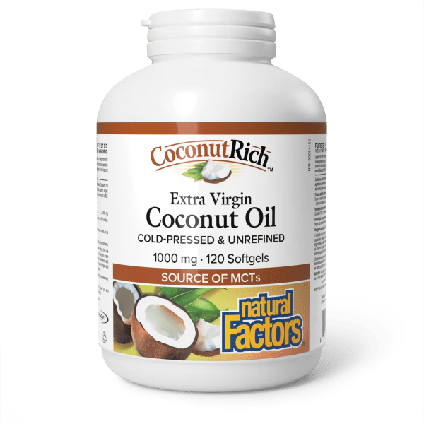 Natural Factors   CoconutRich® Extra Virgin Coconut Oil 1000 mg   120 sglssgls