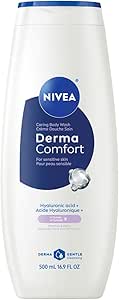 NIVEA Derma Comfort Sensitive Shower Gel 500ml, Moisturising Body Wash with Hyaluronic Acid and Vitamin E, Extra Gentle for Sensitive Skin, Hypoallergenic Fragrance