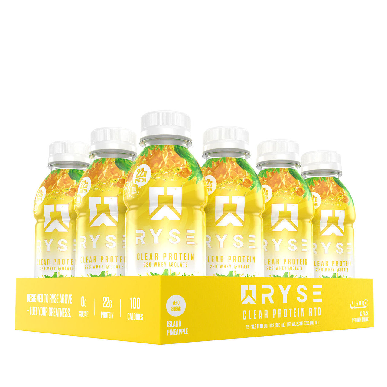 Ryse Clear Whey Protein RTD Jell-O Island Pineapple 500 mL - Case of 12