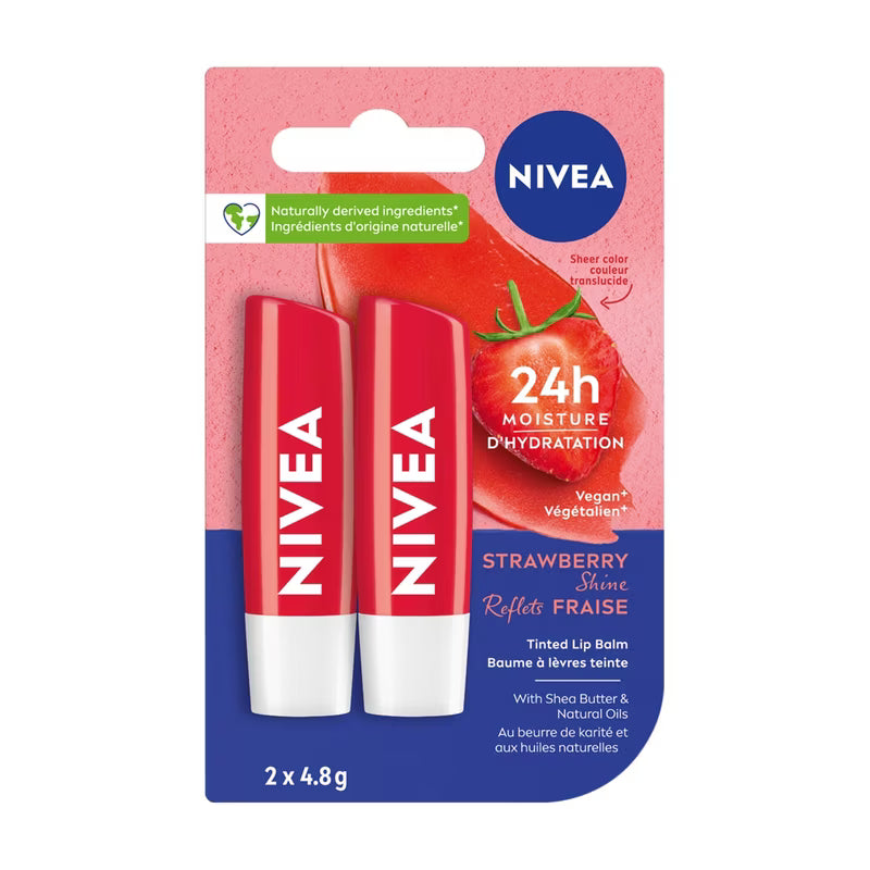 NIVEA LIP CARE FRUITY SHINE STRAWBERRY 2X4.8G pack of 12