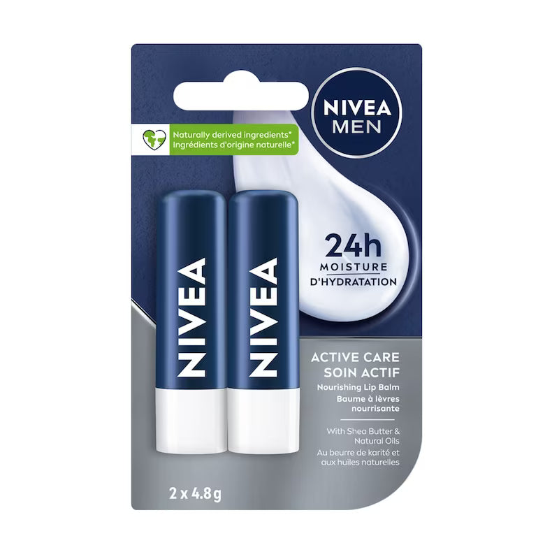 NIVEA MEN CARE ACTIVE LIP BALM DUO 2X4.8G pack of 12