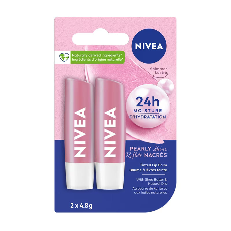 NIVEA LIP BALM PEARLY SHINE DUO 2X4.8G pack of 12