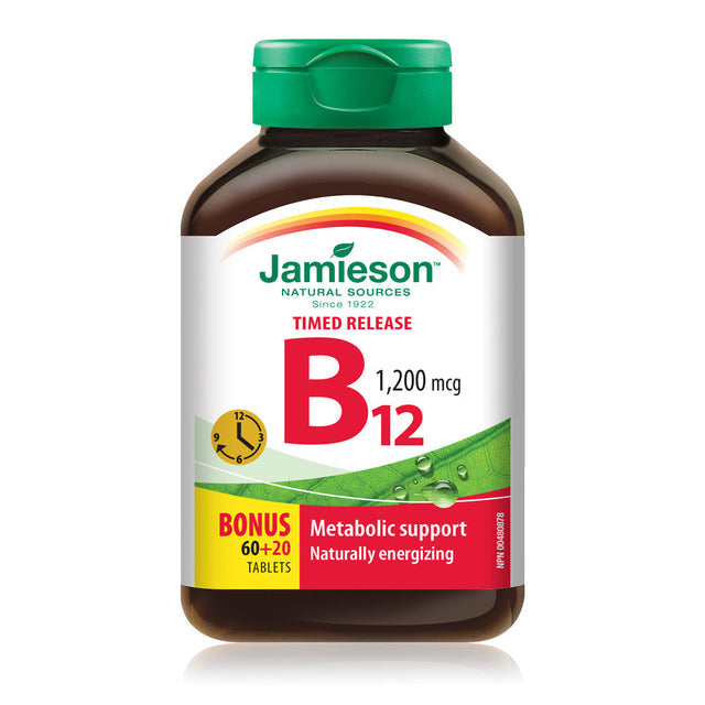 Jamieson JMS Vit. B12 1200mcg Time Release 60's+20's Free 60+20Tablets
