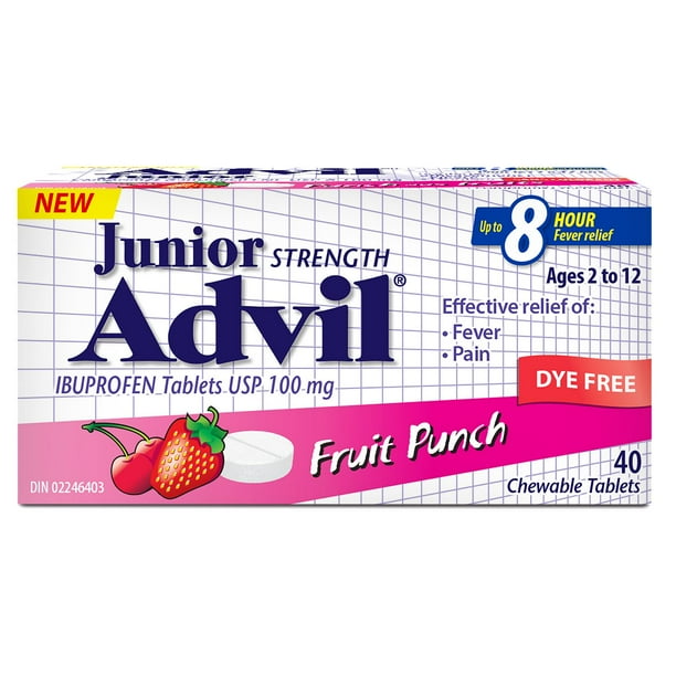 ADVIL JR CHEW TB 100MG FRUIT PUNCH DYE FREE 40 TAB CHEW