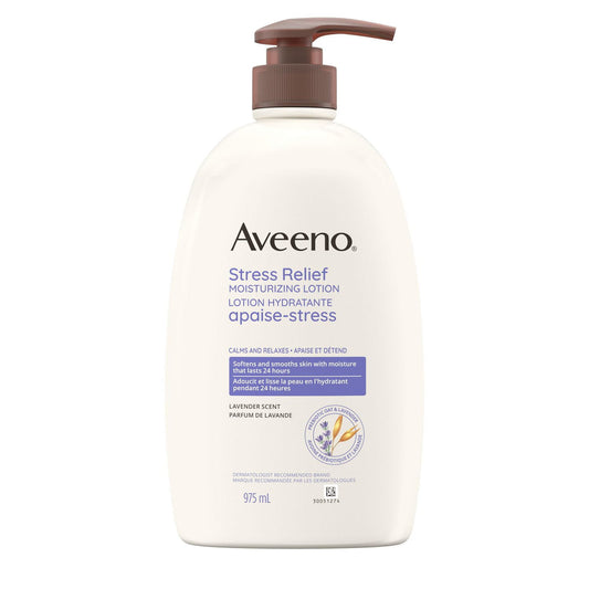 Clearance - Aveeno Stress Relief Moisturizing Lotion, Lavender, Prebiotic Oat, Non-Comedogenic Moisturizer, 532 mL