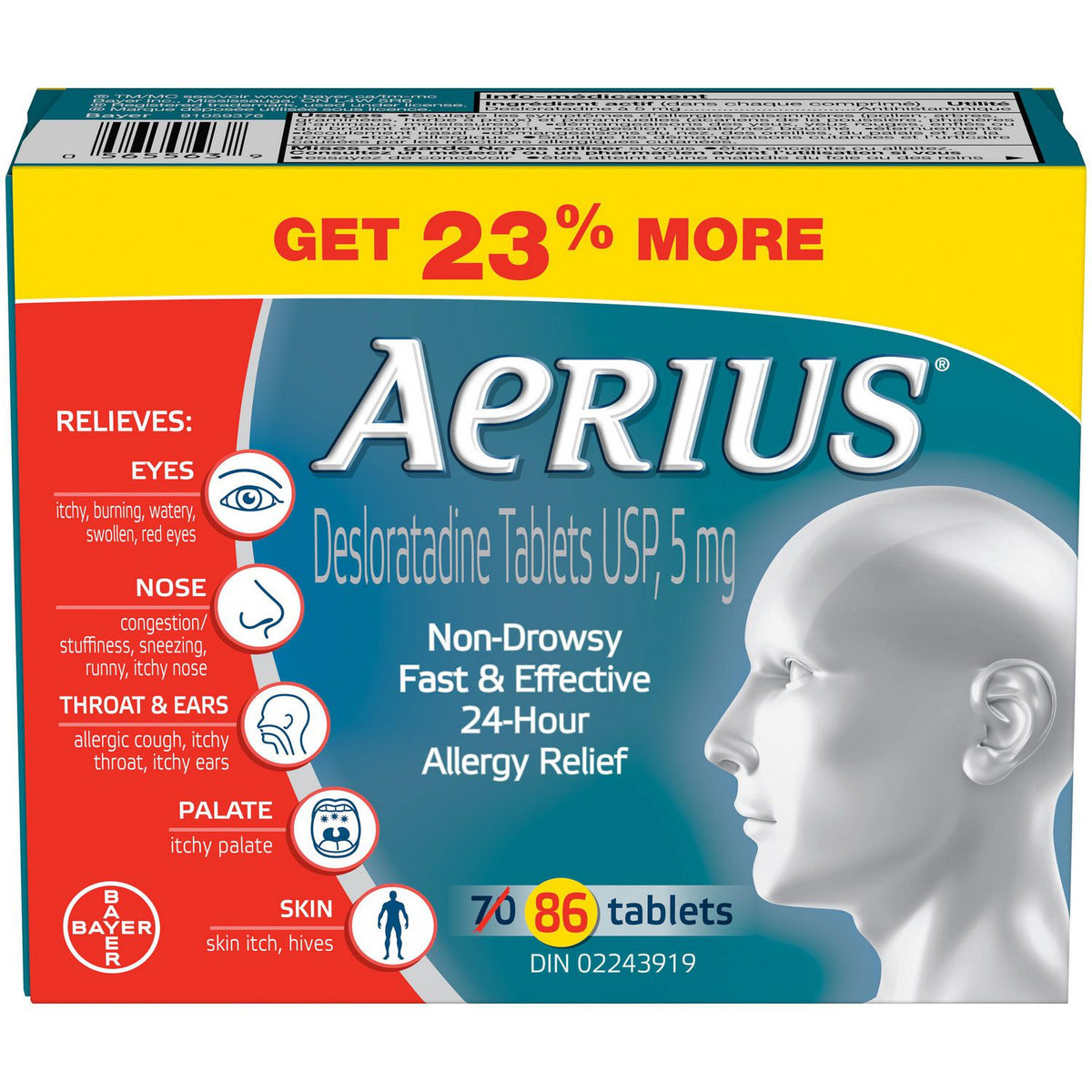 AERIUS ALLERGY TB 5MG 70+16 BONUS TABLET