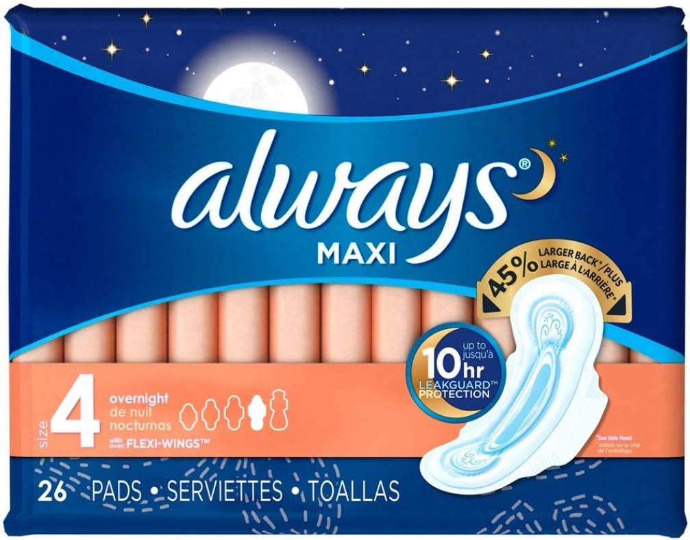 ALWAYS MAXI PADS OVERNIGHT UNSCENTED SIZE 4 26 pack of 6