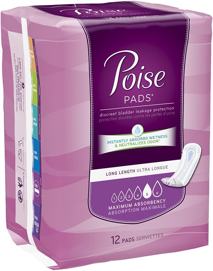 POISE PADS MAXIMUM ABSORBENCY LONG 12 pack of 4