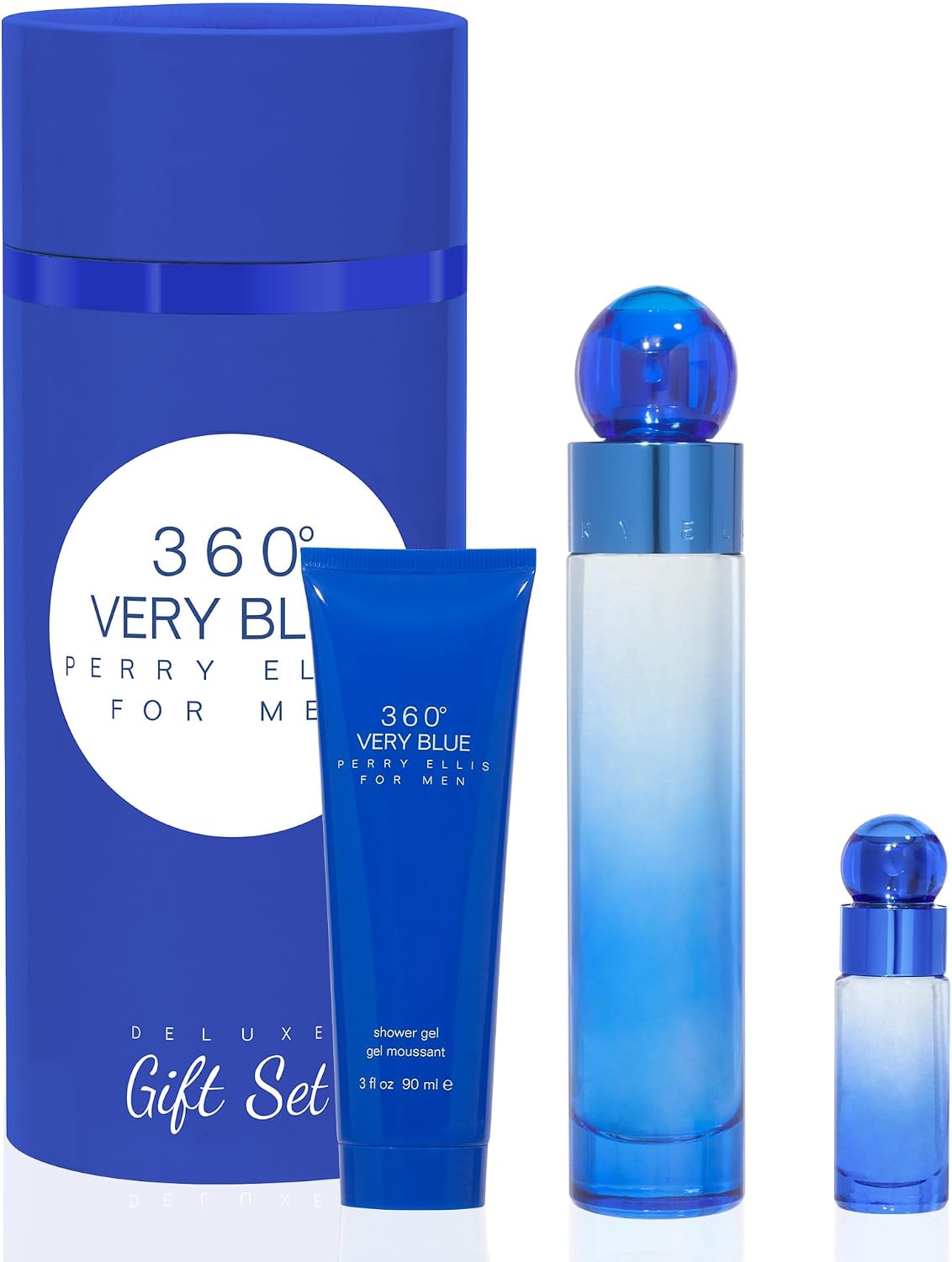 Perry Ellis Men Perry Ellis 360 Very Blue -- Gift Set - 3.4 oz Eau De Toilette Spray + .25 oz Mini EDT Spray + 3 oz Shower Gel