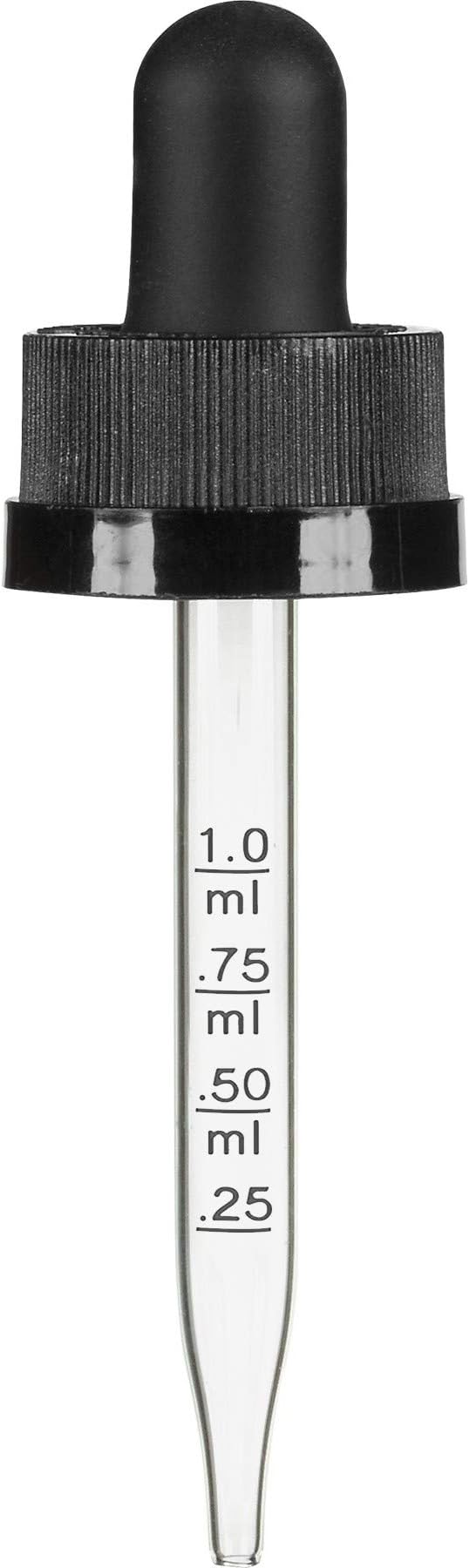 ACC - Black Dropper Cap Glass Pipette 18-400 fit 1/2 oz Bottle 6CT (2.6 in pipette)