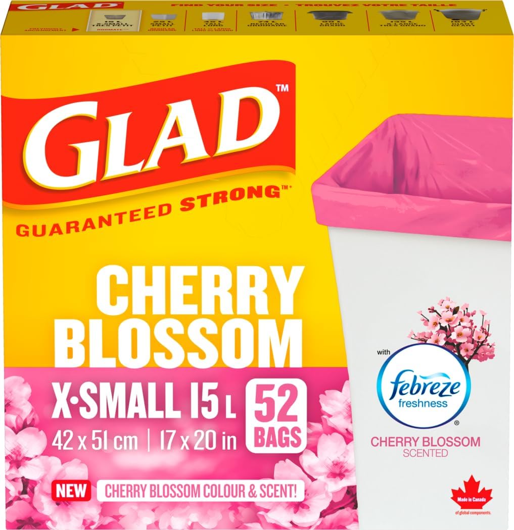 GLAD BAG CHERRY BLOSSOM X-SMALL BAG 15L 52 pack of 12