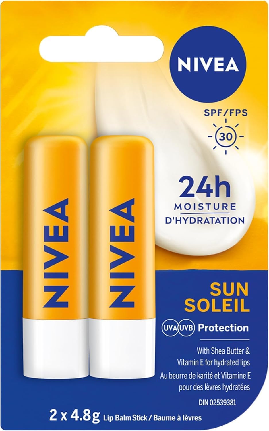 NIVEA LIP CARE SUN SPF30 2X4.8G STICK MED. pack of 12