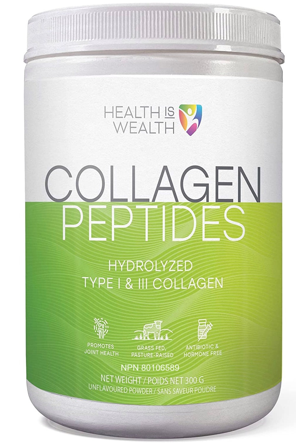 HEALTH IS WEALTH COLLAGEN PEPTIDES - Hydrolyzed Type I & III Collagen - Unflavoured Bovine Powder 300 g