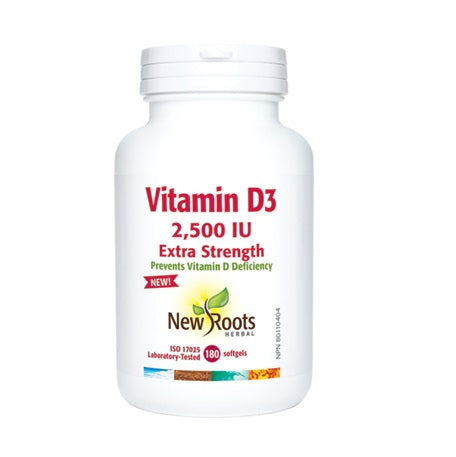 NEW ROOTS Vitamin D3 2,500 IU · Extra Strength 180 softgels
