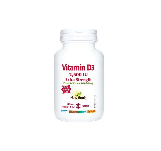 NEW ROOTS Vitamin D3 2,500 IU · Extra Strength 600 softgels