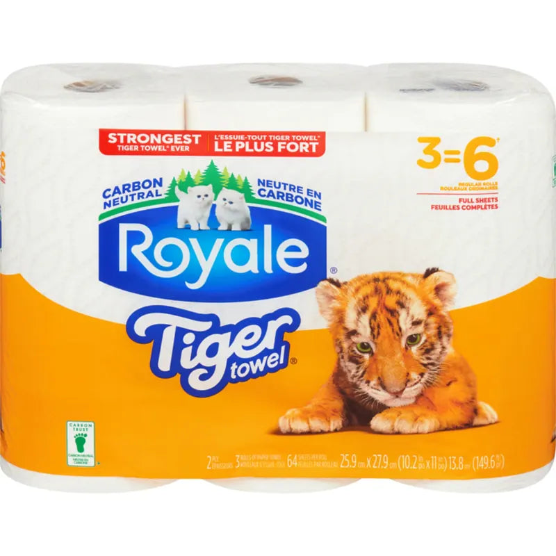 ROYALE TOWEL TIGER 2 PLY 64 SHEET ROLL 3 pack of 8