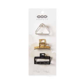 BANDED   Claw Clips - Sm Metal Geometric 3 x 3pk
