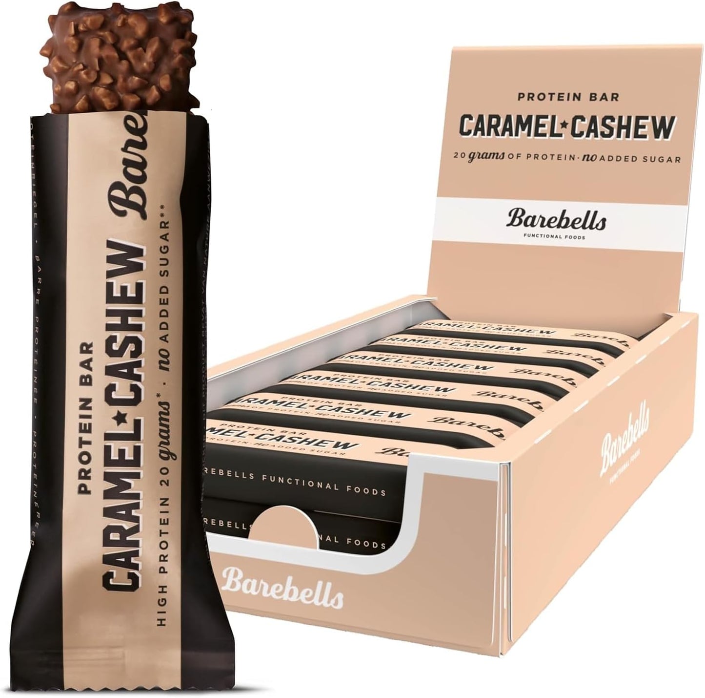 BAREBELLS BAREBELLS PROTEIN BAR 55g -12/box CARAMEL CASHEW