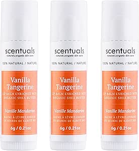 Lip Balm Set of 3 Vanilla Tangerine, Made with Shea Butter, Cocoa Butter, Castor, Avocado & Jojoba oil, Beeswax, Moisturizing Lip Care, Cruelty Free Hydration, 100% Natural Care (3 Pack)