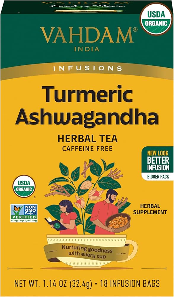 Vahdam Teas Vahdam Tea Flavour: Turmeric Ashwagandha
Container Size: 18 Count Pack of 6