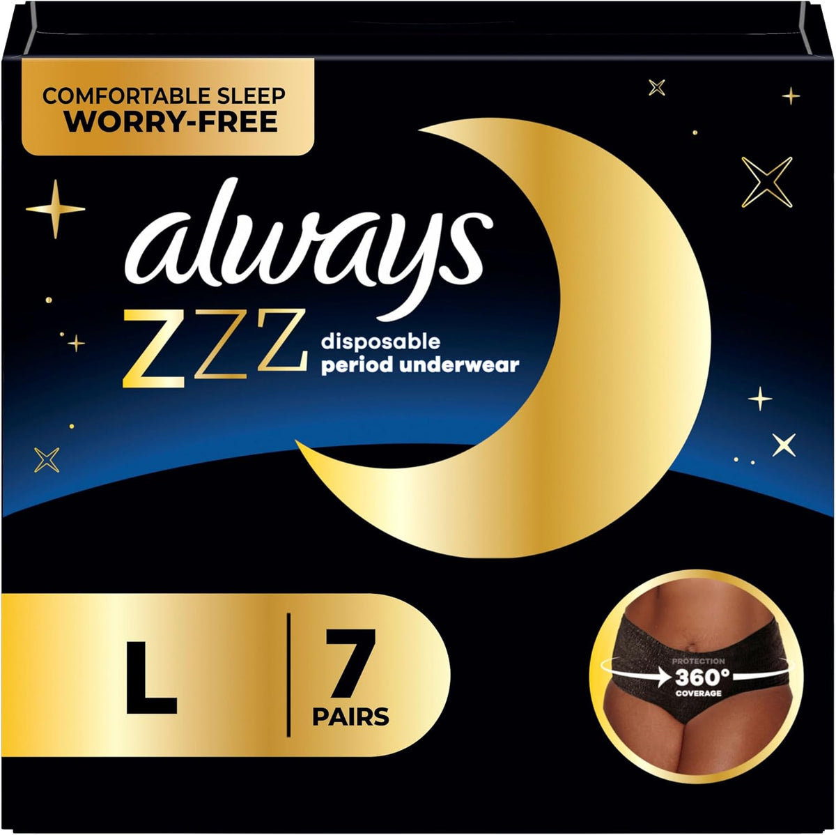 ALWAYS ZZZ OVERNIGHT UNDERWEAR LG/XL 7 pack of 2