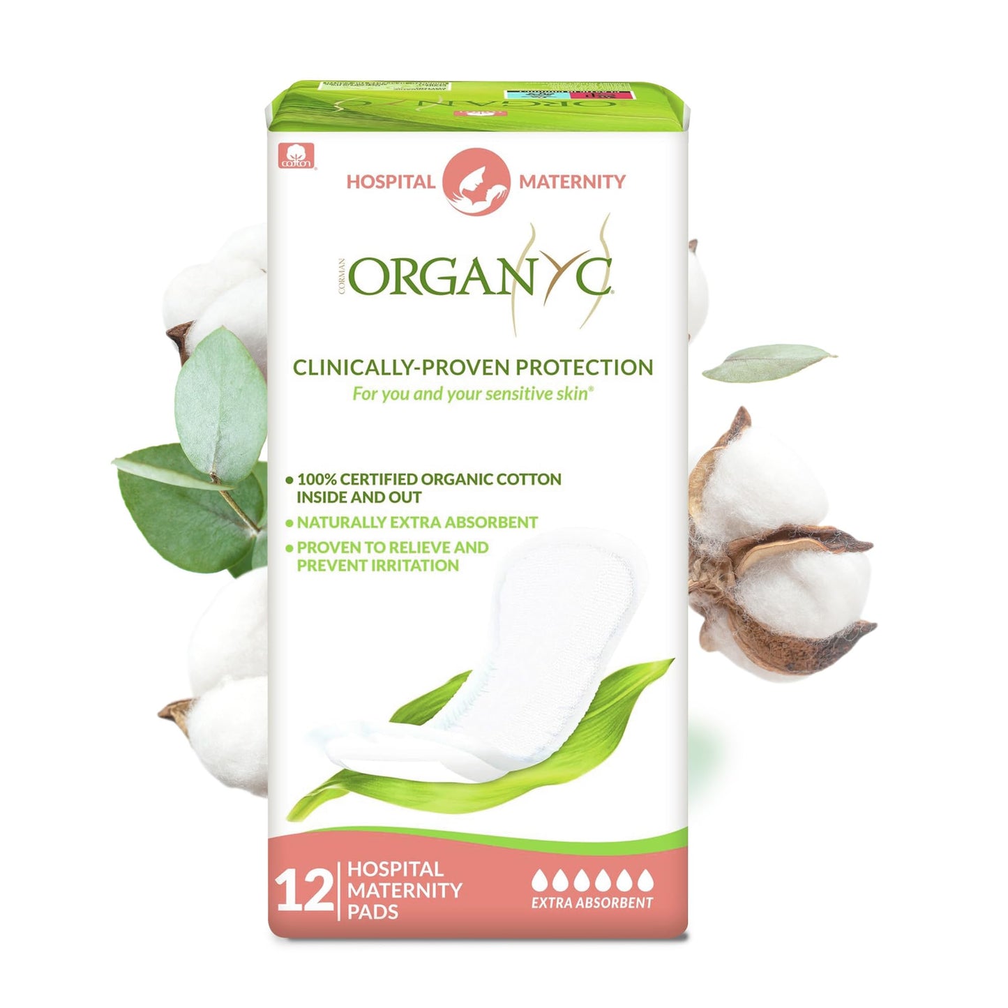 Organyc Hospital Post-Partum-Maternity Pads 12ct