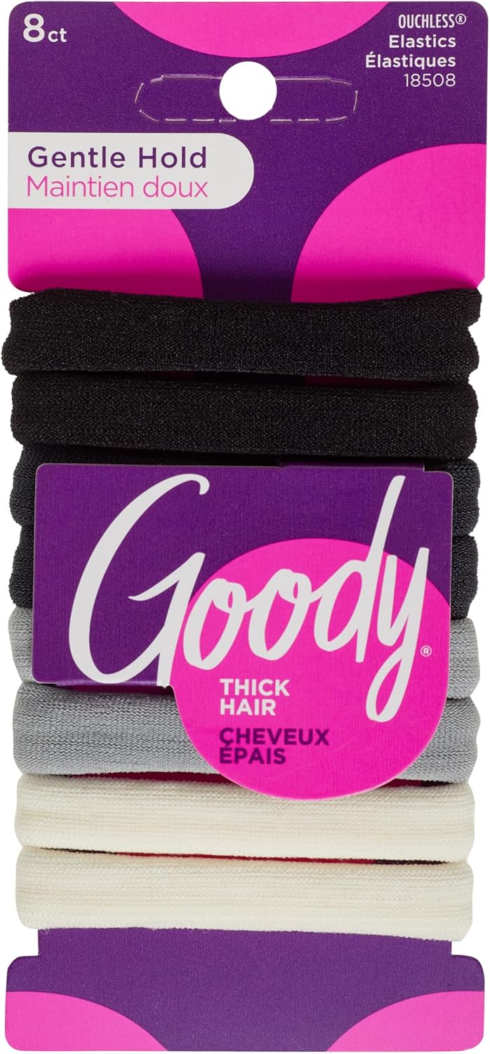 GOODY SWEATER THICK HAIR ELASTIC GREY 8 pack of 3