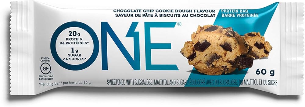 ONE Brands ONE Protein Bar Flavour: Chocolate Chip Cookie Dough
Container Size: 60 g Pack of 12