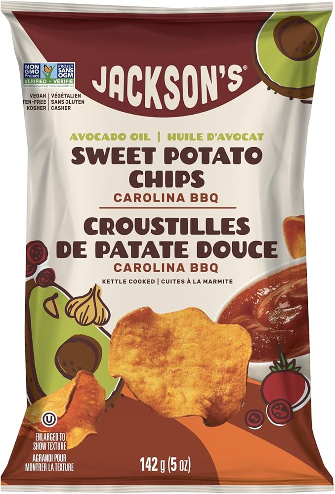 Jackson's Chips Jackson's Sweet Potato Chips Flavour: Carolina BBQ
Container Size: 142 g Pack of 12