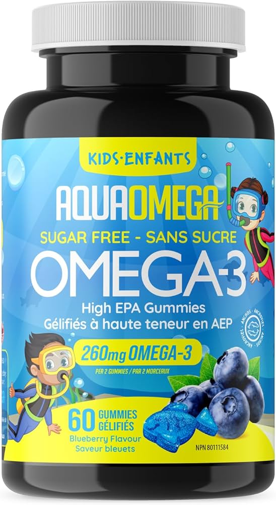 AQUAOMEGA    Kids Gummies Sugar Free Fish Oil Omega3    AQUAOMEGA    Kids Gummies Sugar Free Fish Oil Omega3    Kids EPA Gummies Blueberry 60ct