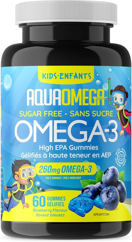 AQUAOMEGA    Kids Gummies Sugar Free Fish Oil Omega3    AQUAOMEGA    Kids Gummies Sugar Free Fish Oil Omega3    Kids EPA Gummies Blueberry 60ct