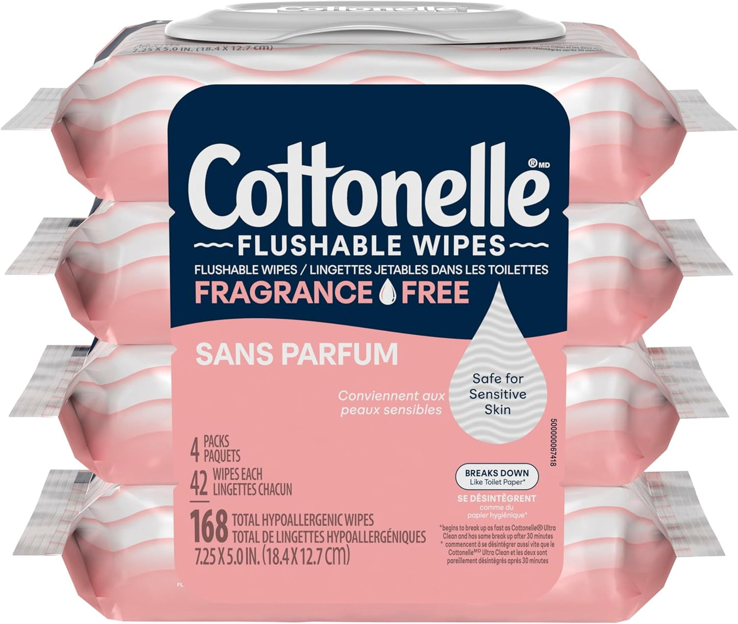 COTTONELLE WIPES FLUSHABLE FRAGRANCE FREE 42 pack of 4
