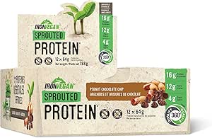Iron Vegan Sprouted Protein Bar Peanut Choc Chip 62g/12Peanut Choc Chip