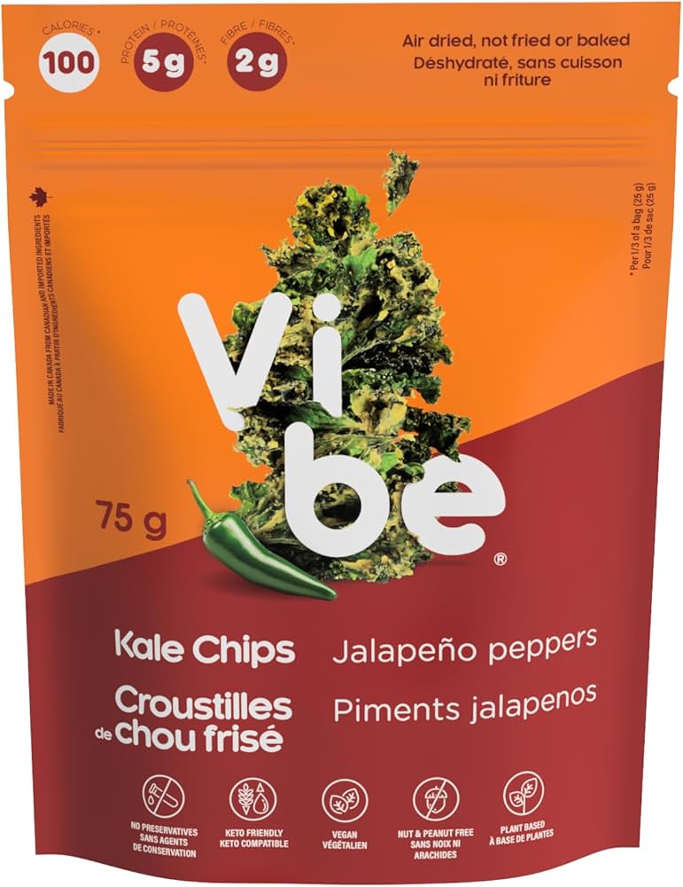 Vibe Foods Vibe Crunchy Kale Flavour: Jalapeno
Container Size: 75 g Pack of 12