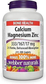 Webber Naturals - Calcium Magnesium Zinc 2:1 Ratio, Enhanced Absorption
333/167/17 mg - 100+100 Caplets