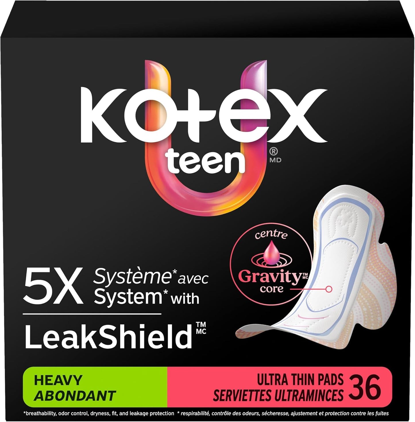 KOTEX TEEN PADS ULTRA THIN+WINGS HEAVY 36 pack of 3