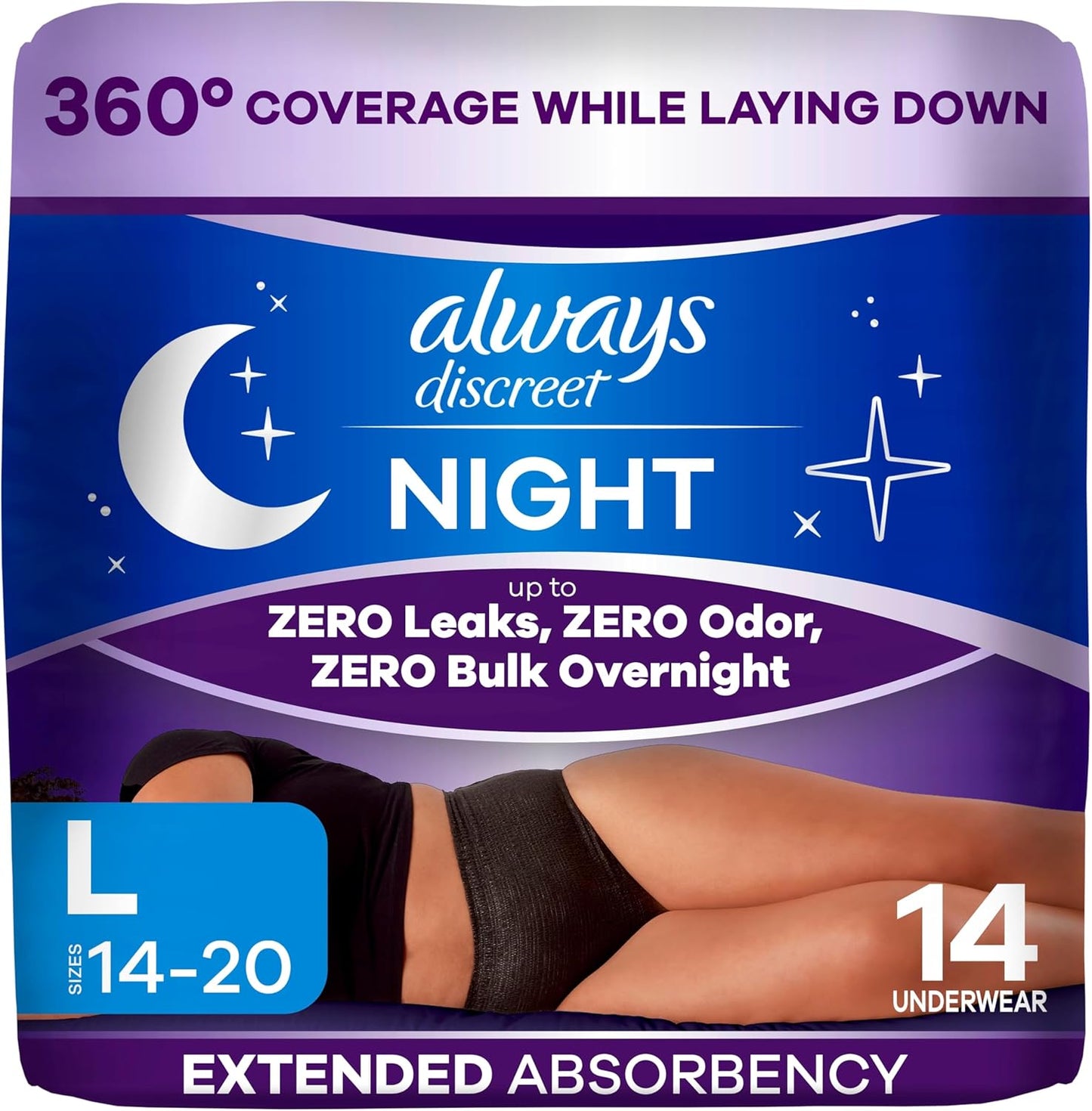 ALWAYS DISCREET UNDERWEAR NIGHT LG 14 pack of 2