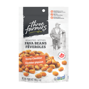 Three Farmers   Roasted Fava Beans - Zesty Cheddar 140g