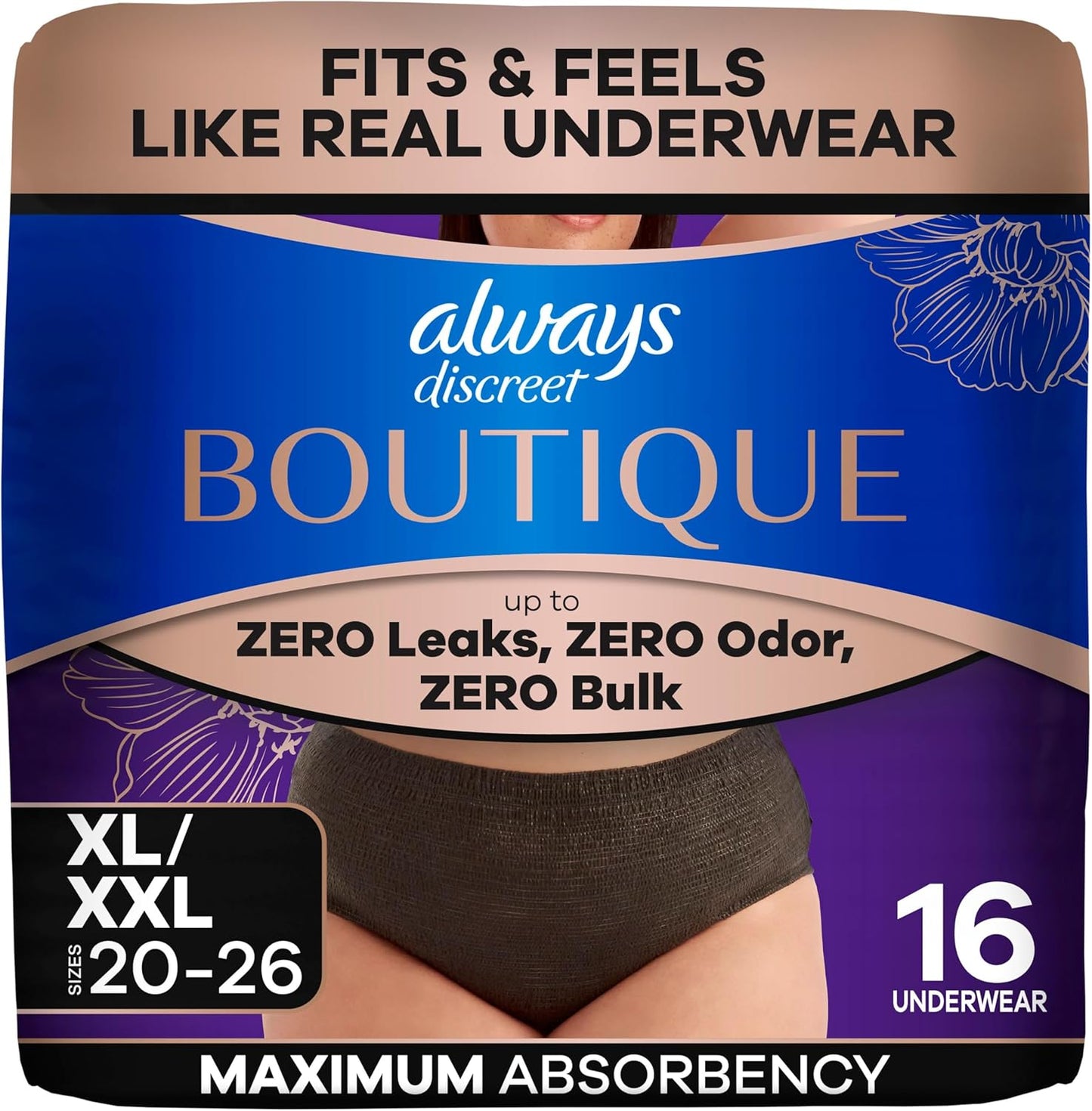 ALWAYS DISCREET BOUTIQUE UNDERWEAR XL/XXL 16 pack of 2
