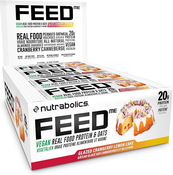 NUTRABOLICS FEED BAR VEGAN GLAZED LEMON CRANBERRY CAKE 65g - 12/box