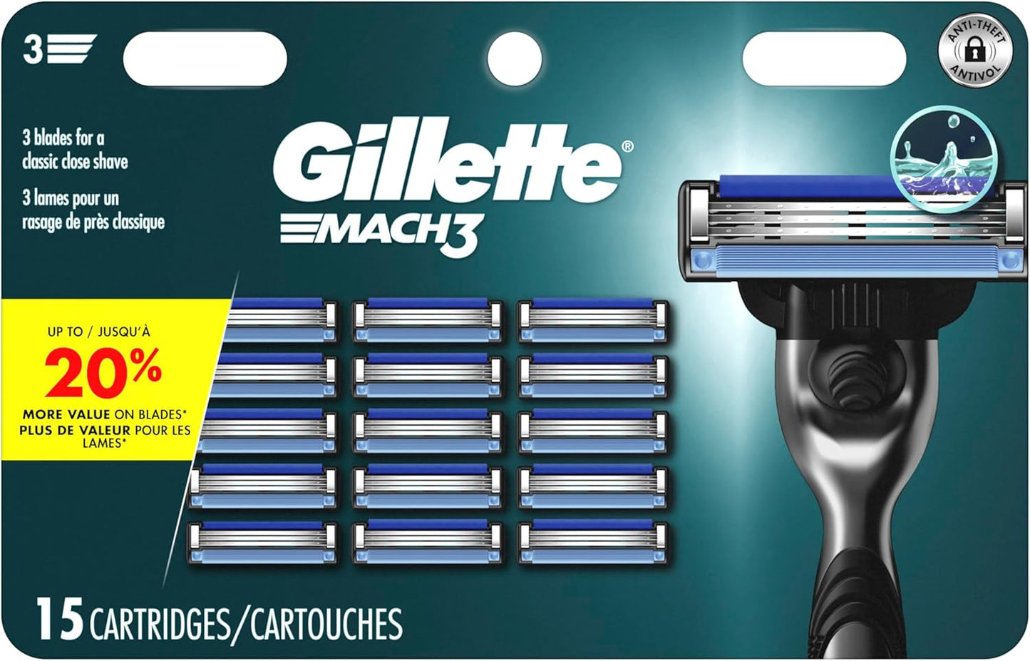 GILLETTE MACH3 MEN'S RAZOR BLADES REFILLS 15