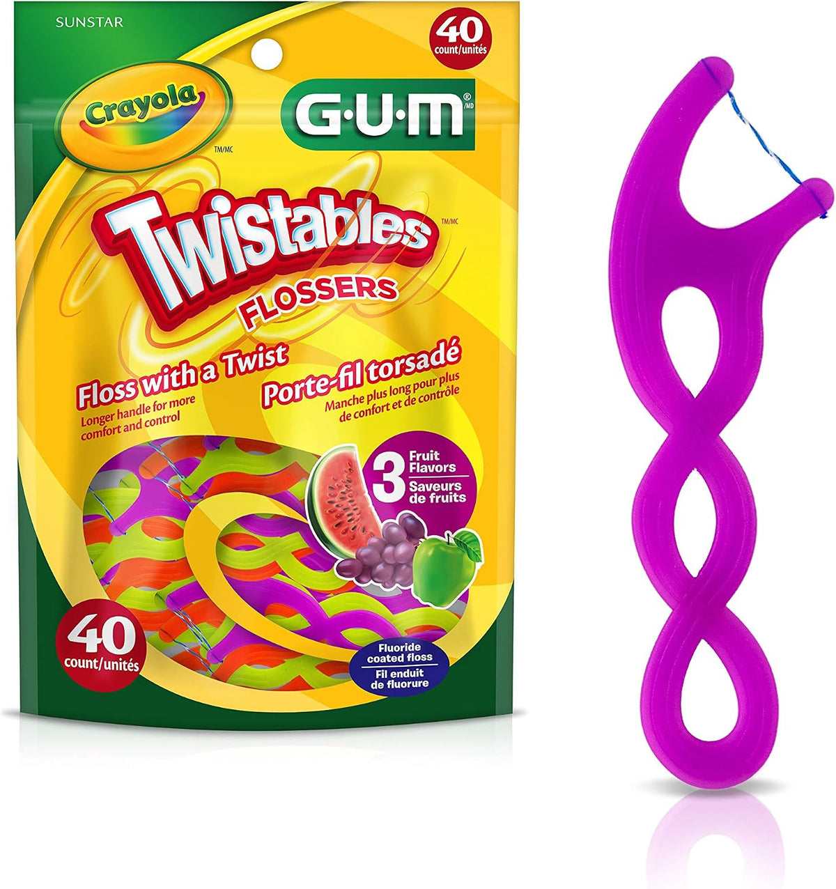 GUM CRAYOLA TWISTABLES FLOSSERS 40 pack of 4