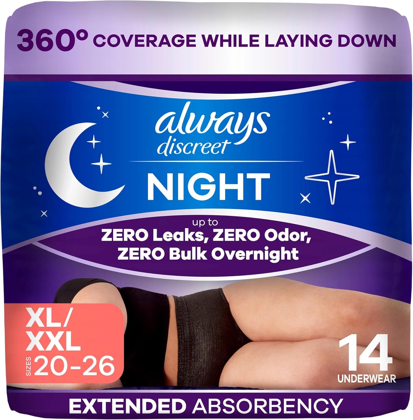 ALWAYS DISCREET UNDERWEAR OVER NIGHT XL 14 pack of 2