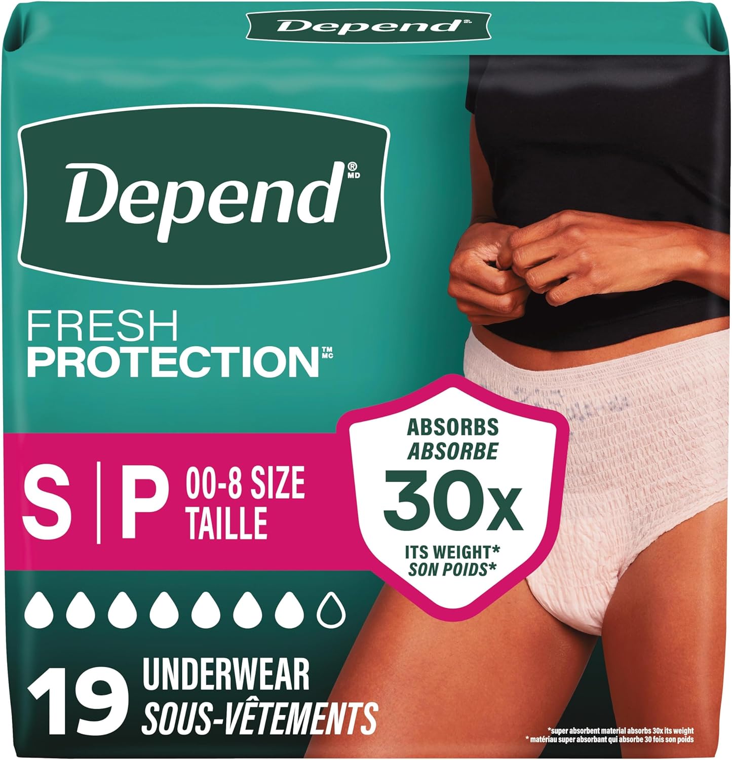 DEPEND UNDERWEAR WOMEN SM MAX ABS 19 pack of 2